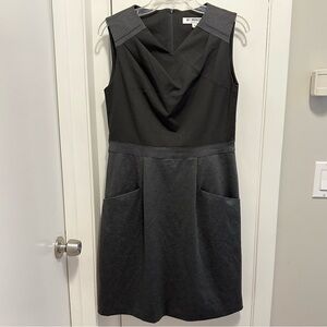 Of Mercer Sleeveless V-Neck Sheath Dress 4 Pockets Gray & Black office business